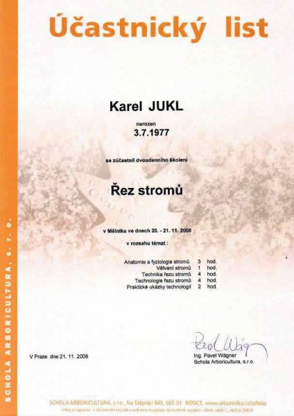Karel Jukl - školení Řez stromů